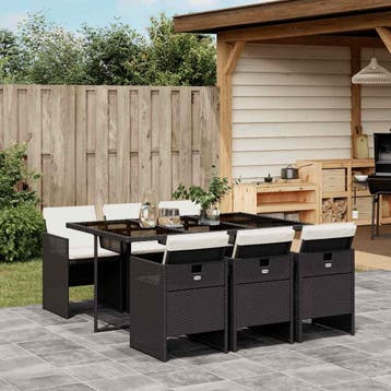 vidaXL 7-delige Tuinset met kussens poly rattan zwart, Verzenden, Nieuw, Tuinset