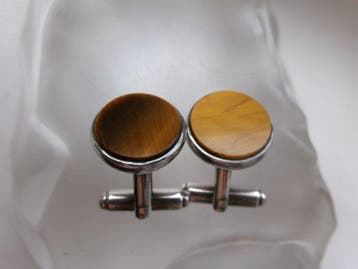 Argent, Œil de tigre - Boutons de manchette - Art déco