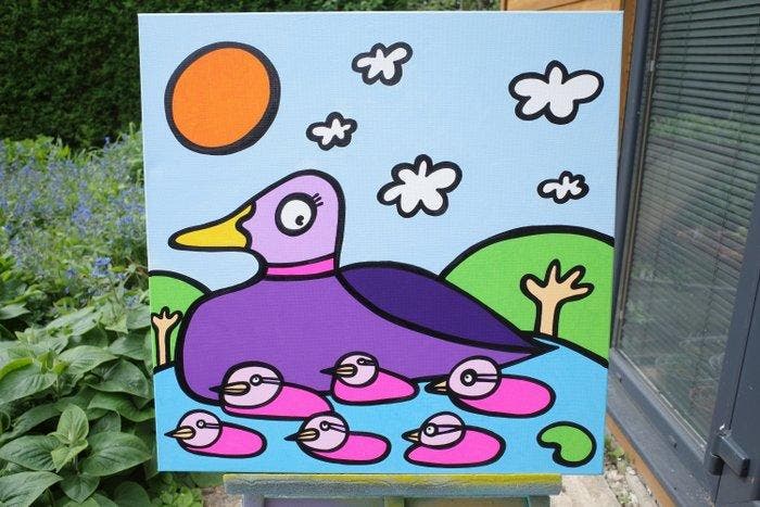 Kev Munday - Mother Duck, Antiquités & Art, Art | Peinture | Moderne
