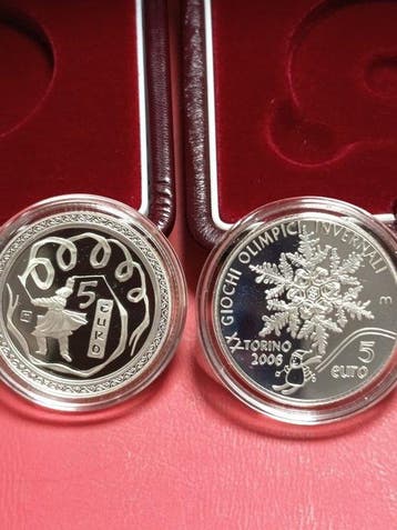 San Marino. 5 Euro 2005/2008 Torino 2006 + Olimpiadi di, Postzegels en Munten