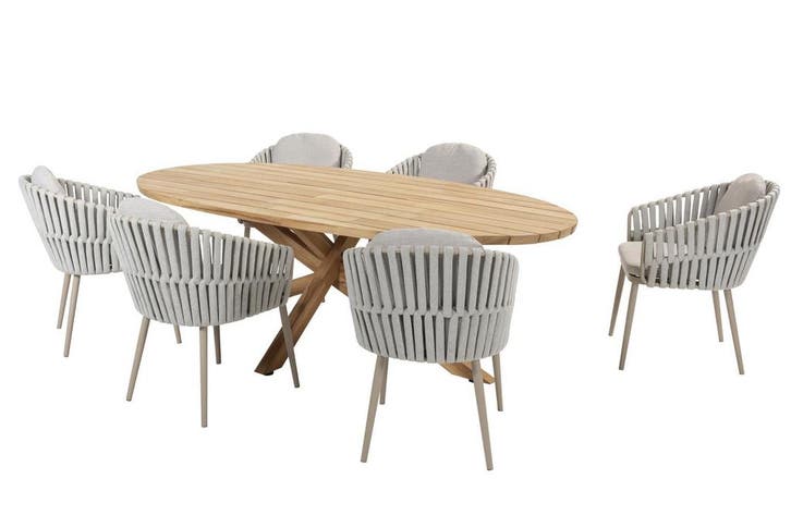 Taste by 4 Seasons Eva tuinset latte met teakhouten Prado, Tuin en Terras, Tuinsets en Loungesets