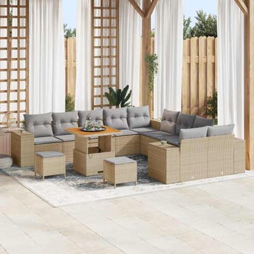 vidaXL Tuinbank Set 13 st Beige en Lichtgrijs poly rattan, Verzenden, Nieuw