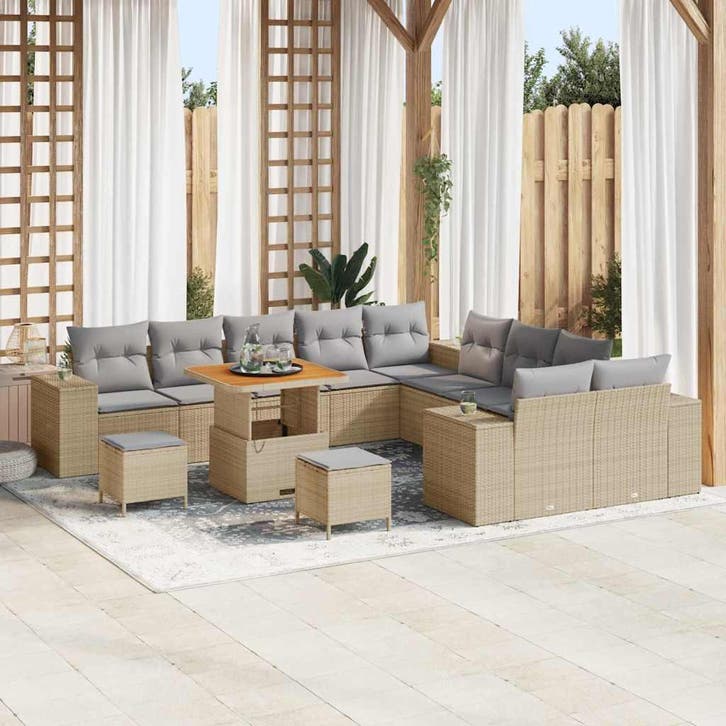 vidaXL Tuinbank Set 13 st Beige en Lichtgrijs poly rattan, Tuin en Terras, Tuinsets en Loungesets, Nieuw, Verzenden