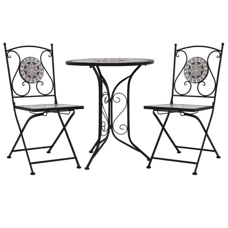 vidaXL 3-delige Bistroset mozaïek keramische tegel grijs, Tuin en Terras, Tuinsets en Loungesets, Nieuw, Verzenden