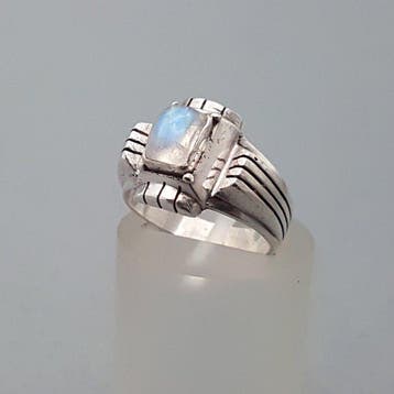 Zilver, Art Deco, Regenboog Maansteen - Ring