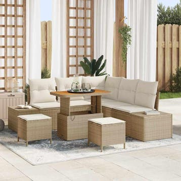 vidaXL Tuinbank Set 8 st Beige poly rattan, Verzenden, Nieuw
