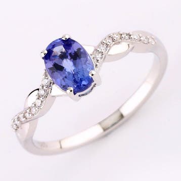 Ring - 14 karaat Witgoud - 0.88ct. tw. Tanzaniet - Diamant -, Nieuw