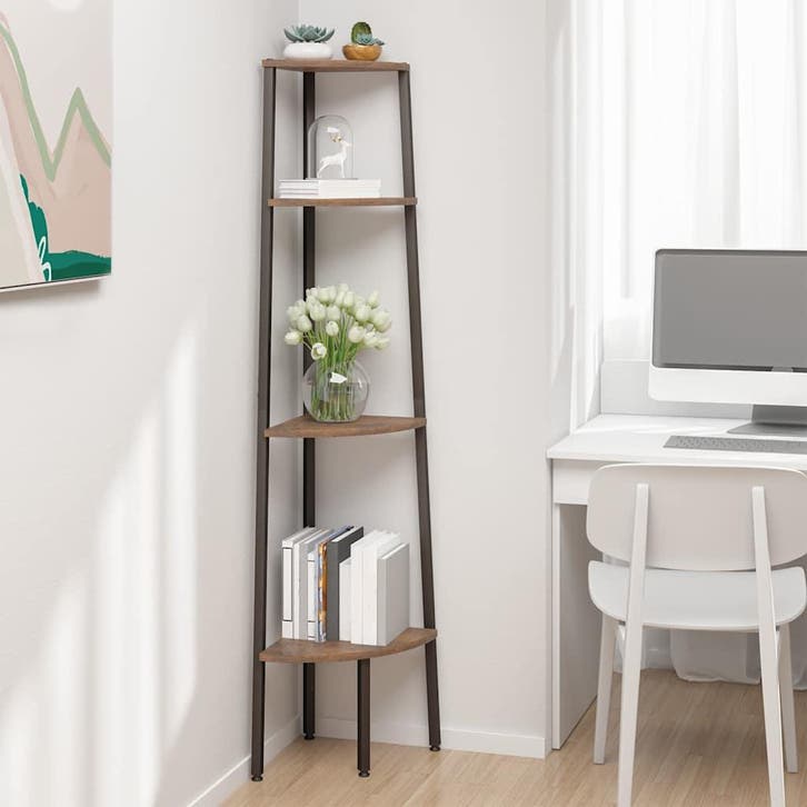 vidaXL Hoekkast met 4 lagen donkerbruin en zwart, Huis en Inrichting, Kasten | Boekenkasten, Nieuw, Verzenden