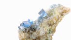 Blauwe fluoriet (gezoneerd) op kwarts - La Barre mine,, Verzamelen, Mineralen en Fossielen