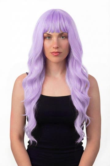 KIMU® Luxe Lange Paarse Pruik Slag Rechte Pony Haarwerk met, Ophalen of Verzenden
