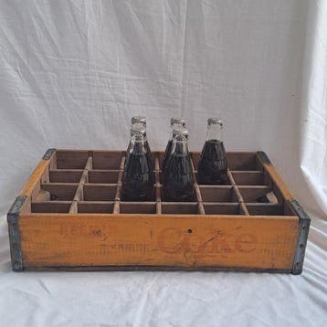 coca-cola - Doos (6) - krat met 5 flesjes - Hout, Glas,, Antiek en Kunst