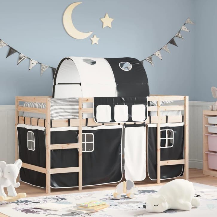 vidaXL Kinderhoogslaper met tunnel 80x200 cm grenenhout wit, Maison & Meubles, Chambre à coucher | Lits, Envoi