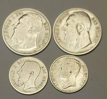 België. Léopold II / Albert I. 2 x 1 Franc 1904 FR et FL + 2, Postzegels en Munten