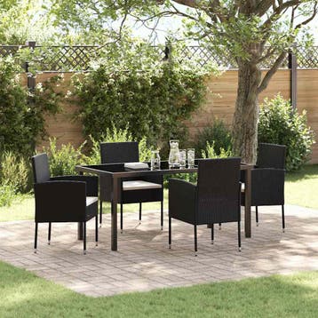 vidaXL Tuin Eettafel Set met kussen 5 pcs Zwart poly rattan, Verzenden, Nieuw