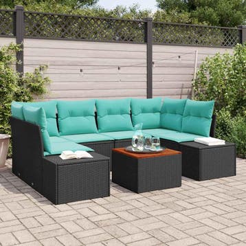 vidaXL Tuinbank Set 7 st Zwart poly rattan, Verzenden, Nieuw