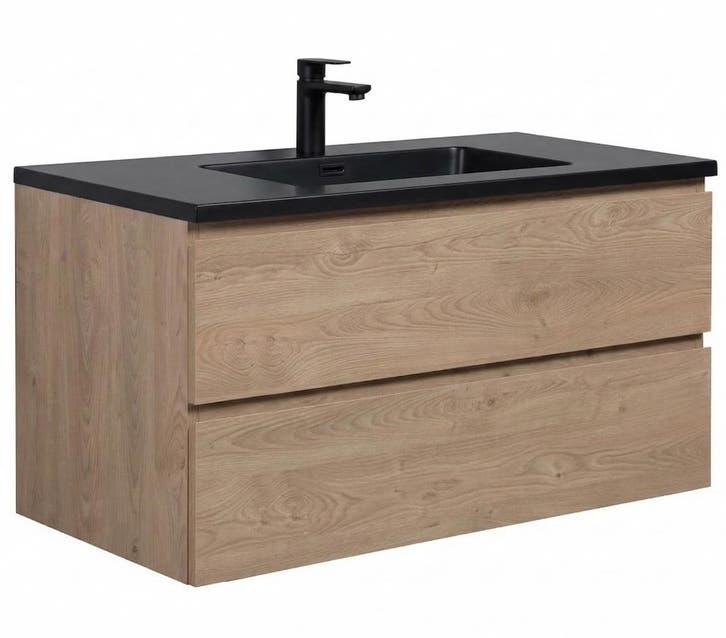 Badkamermeubel Set Angela 100cm Kastanje Eiken Badmeubel, Huis en Inrichting, Badkamer | Badkamermeubels, Nieuw, Verzenden