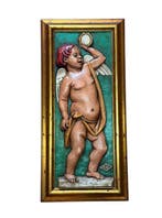 Ornement décoratif - Italie - Relief de chérubin - 32 x 68