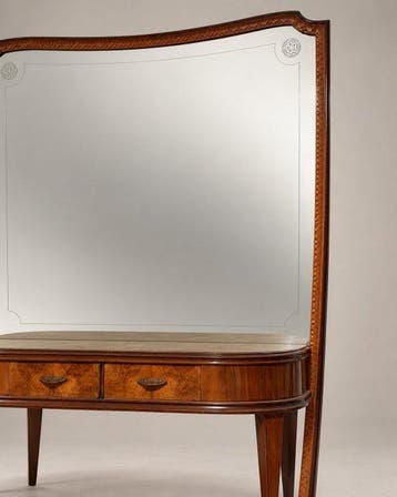 Miroir mural - Bois, Verre, Bronze - Console Art Déco Italie