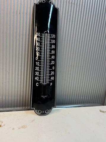 Emaille wandthermometer – Zwart – Klassiek vintage design -