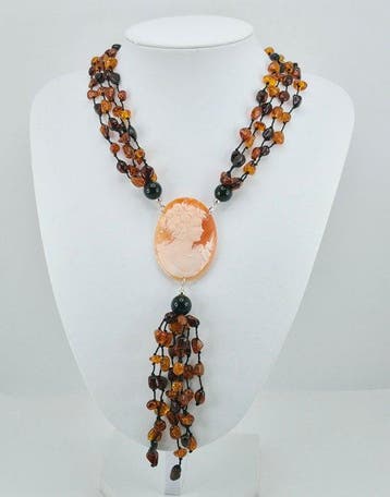Argent - Collier - Ambre Baltique et Camée, Antiek en Kunst