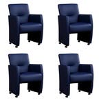 Set van 4 Leren eetkamerstoelen Pleasure - Toledo Kobalt, Ophalen of Verzenden