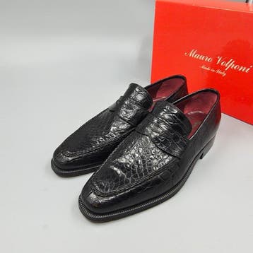 Enzo Bonafè Crocodile-41.5-Black Pennyloafers - Loafers -, Nieuw