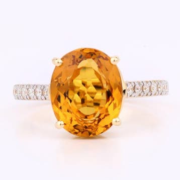 Ring - 14 karaat Geel goud - 3.78ct. tw. Beril - Diamant -