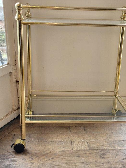 Servierwagen – HAKU Möbel – Metall messingfarben mit Glas -, Antiquités & Art, Antiquités | Meubles | Chaises & Canapés