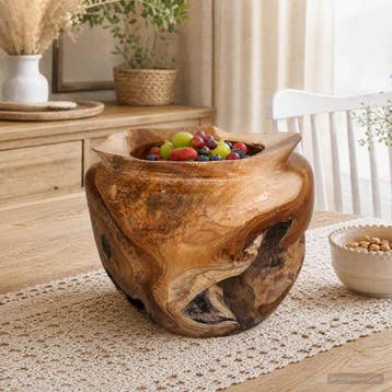 vidaXL Fruitschaal JEPARA Teakbruin Ø 35 cm Massief Teakhout, Verzenden, Nieuw