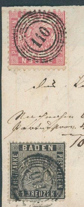 Baden 1853/1862 - 2 brieven, elk met een zeldzame gemengde, Postzegels en Munten, Gestempeld