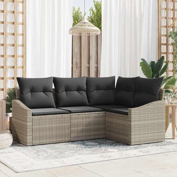 vidaXL Tuinbank Set 4 st Lichtgrijs poly rattan, Verzenden