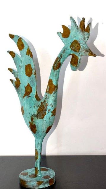 Abdoulaye Derme - sculptuur, Coq - 32 cm - Brons, Antiquités & Art, Curiosités & Brocante