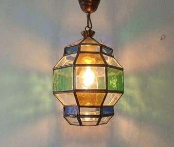 Plafondlamp - Metaal, Glazuur, Glas - Granadastijl lantaarn
