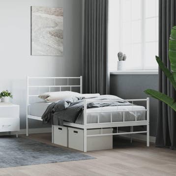 vidaXL Bedframe met hoofd- en voeteneinde metaal wit 90x200, Verzenden