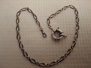 Zilveren Lange Horloge ketting met Niëllo techniek , Lengte, Antiek en Kunst