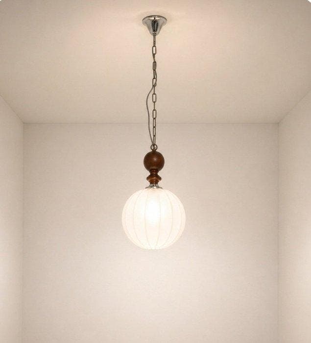Plafondlamp - Glas, Hout, Staal, Antiek en Kunst, Antiek | Verlichting