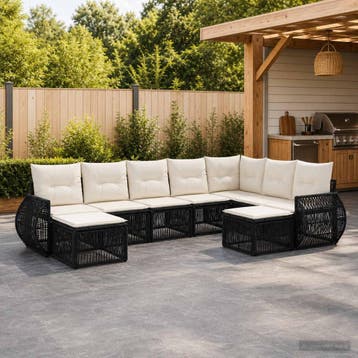 vidaXL Tuinbank Set 9 st Zwart poly rattan, Verzenden, Nieuw