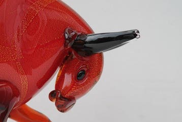Beeld, xxl bull in murano stijl - 30 cm - Glas