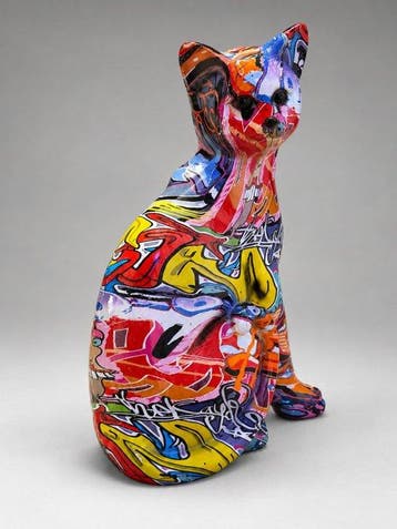 sculptuur, Pop-Art Graffiti Cat – kleurrijk design in