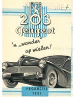 1951 PEUGEOT 203 BROCHURE NEDERLANDS