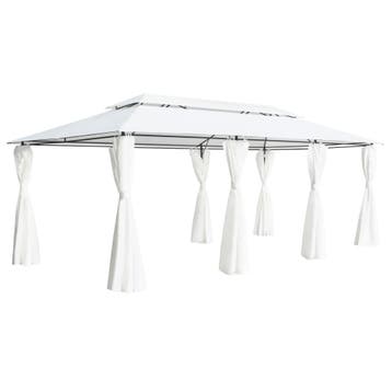 vidaXL Prieel met gordijnen 180g/m² 600x298x270 cm wit, Tuin en Terras, Verzenden, Nieuw