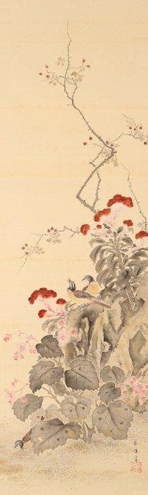 Zeer fraaie vogel- en bloemen-diptiek, gesigneerd —