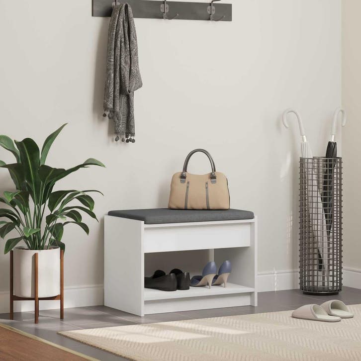 vidaXL Hallenbank Wit 63 x 38 x 45 cm Geengineerd Hout en, Huis en Inrichting, Overige Huis en Inrichting, Nieuw, Verzenden