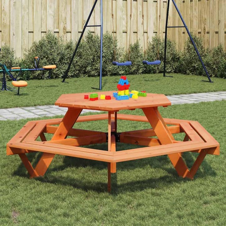 vidaXL Picknicktafel voor 6 kinderen met banken zeshoekig, Tuin en Terras, Tuintafels, Nieuw, Verzenden