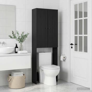 vidaXL Toiletkast EDE Zwart 66 x 25,5 x 190 cm Bewerkt hout, Verzenden, Nieuw
