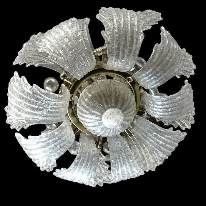 Lustre - Verre, Laiton - Lustre vintage, Antiek en Kunst, Antiek | Verlichting