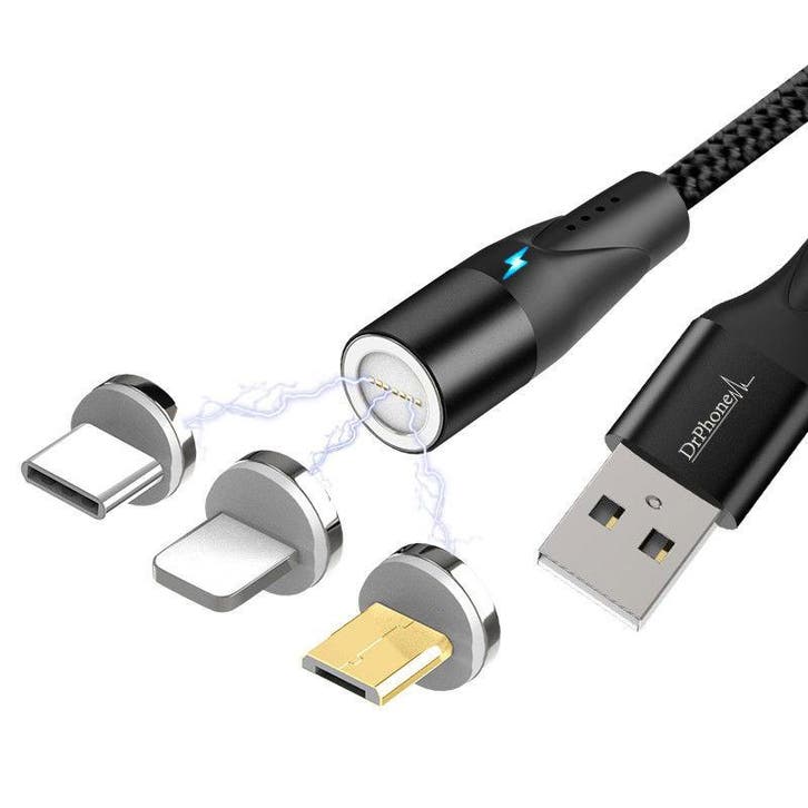 DrPhone 3-in-1 Lightning/Micro USB/Type-C 360 Magnetische 3A, Telecommunicatie, Mobiele telefoons | Telefoon-opladers, Nieuw, Verzenden