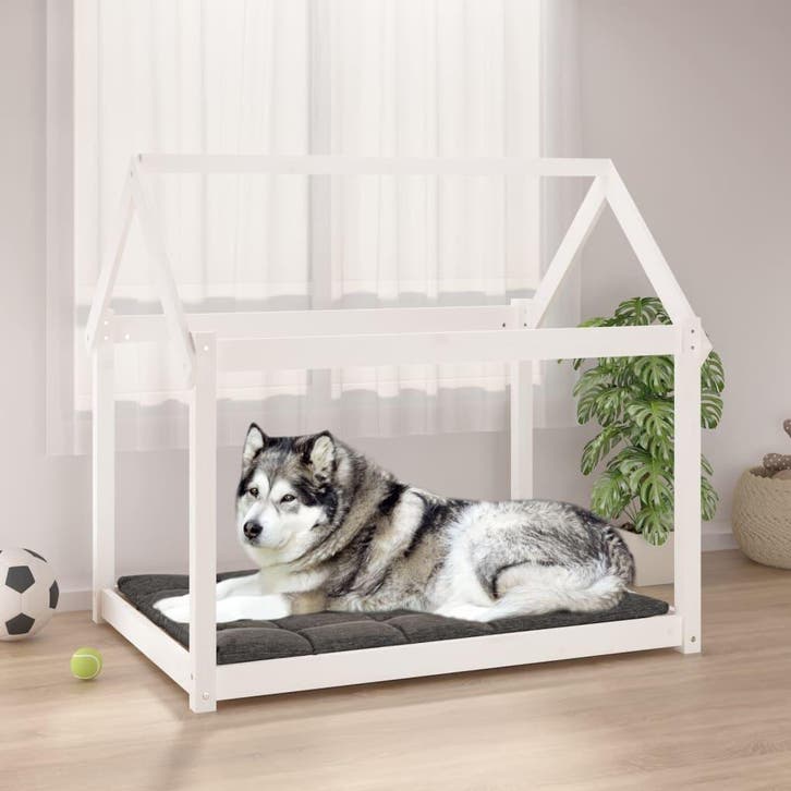 vidaXL Hondenmand 111x80x100 cm massief grenenhout wit, Dieren en Toebehoren, Honden-accessoires, Nieuw, Verzenden