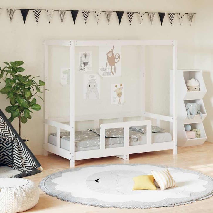 vidaXL Kinderbedframe 70x140 cm massief grenenhout wit, Kinderen en Baby's, Kinderkamer | Bedden, Nieuw, Verzenden