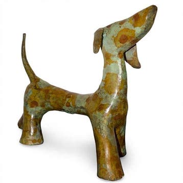 Abdoulaye Derme - sculptuur, Chien - 20 cm - Brons, Antiek en Kunst